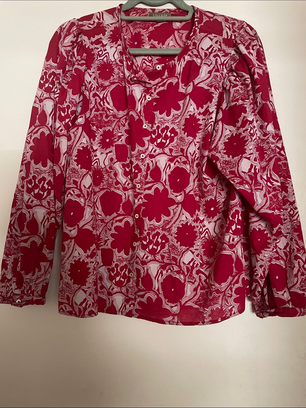 Lilla P Red and White lightweight Floral Button-Down Shirt. Like new.